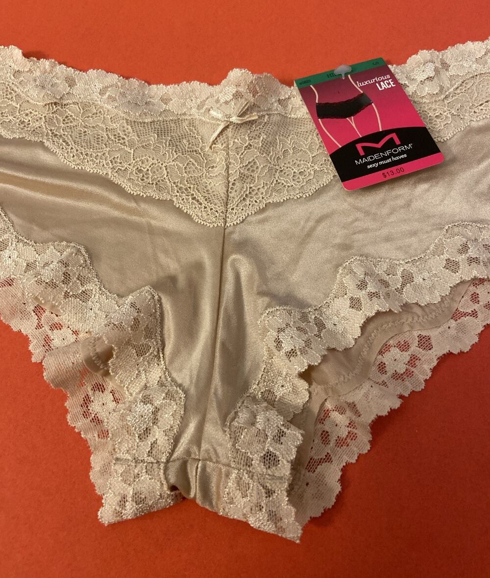 NEW! MAIDENFORM NUDE HIPSTER PANTIES W LACE TRIM !/ LARGE / 7